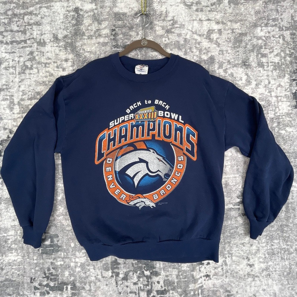 Vtg Jerzees Denver Super Bowl XXXIII Broncos Sweatshirt Mens‎ L Blue Sportwear